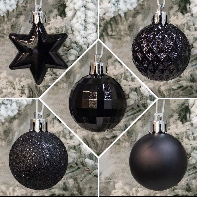 KI Store Black Christmas Balls 34pcs 1.57-Inch Small Christmas Tree Decoration Ornaments for Xmas Tree Halloween Wreath Garland Decor Ornaments Hooks Included - Image 3